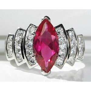 925 STERLING SILVER Marquise Cut Simulated Ruby CZ Stair Step Ring